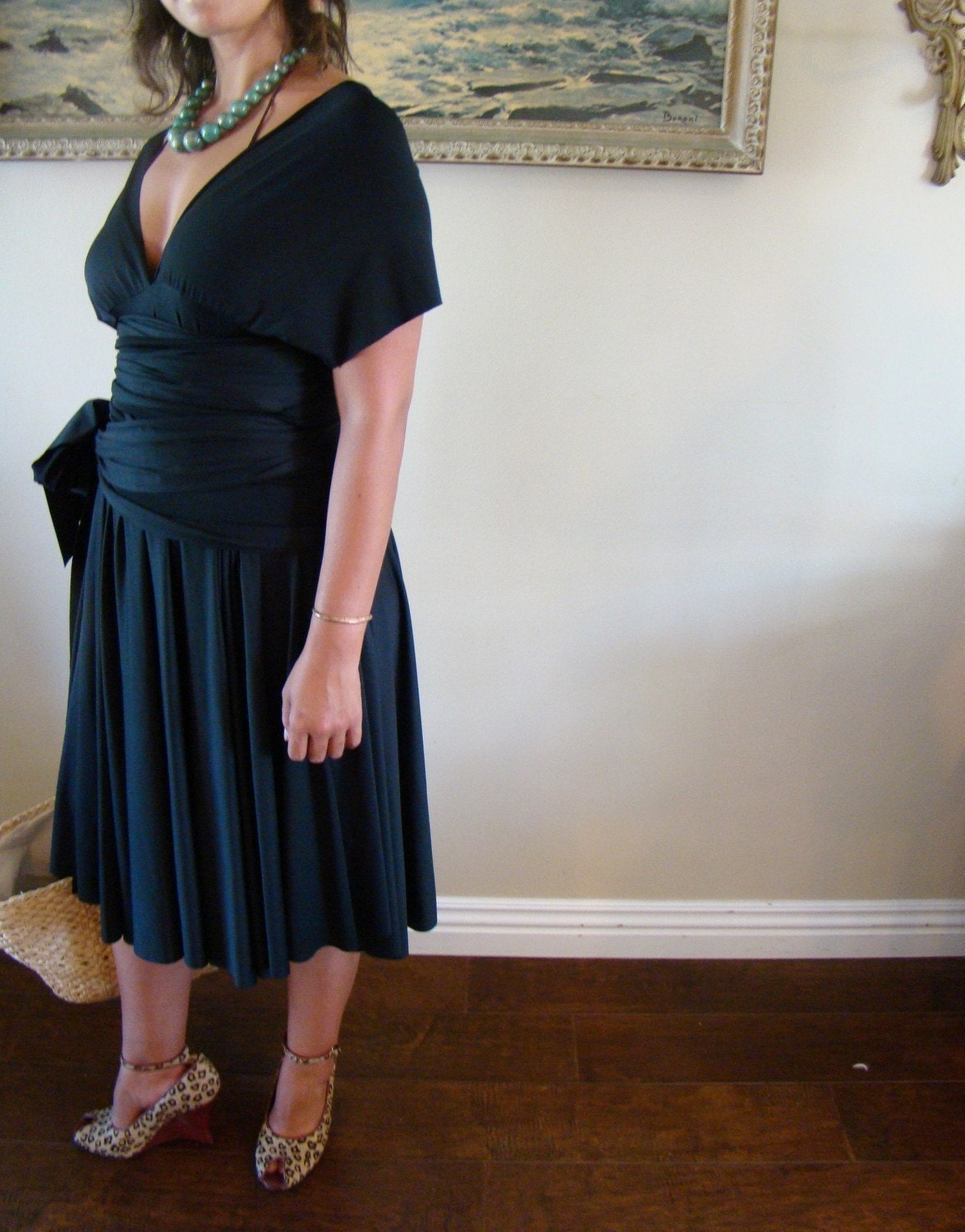 Black Coral Octopus Wrap Dress- Little Black Dress