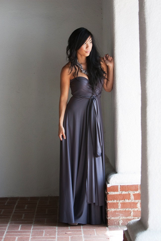 Pier Charcoal Lux Long Octopus Convertible Wrap Gown