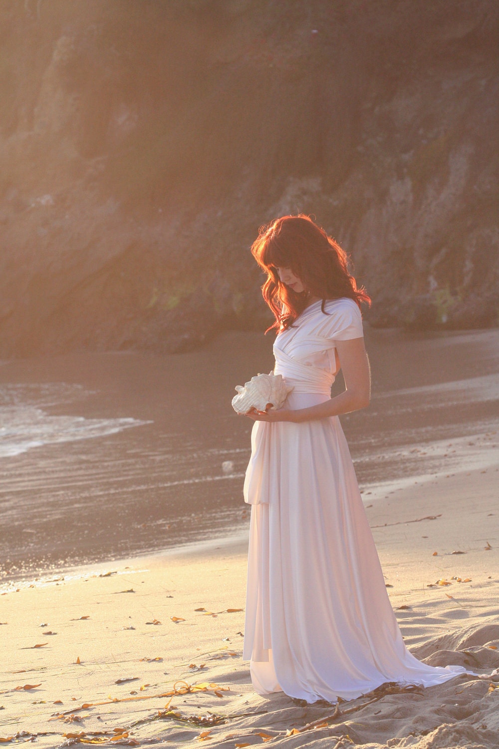 Last of Fabric- Long Oyster Pearl White Octopus Convertible Wrap Wedding Gown with Train