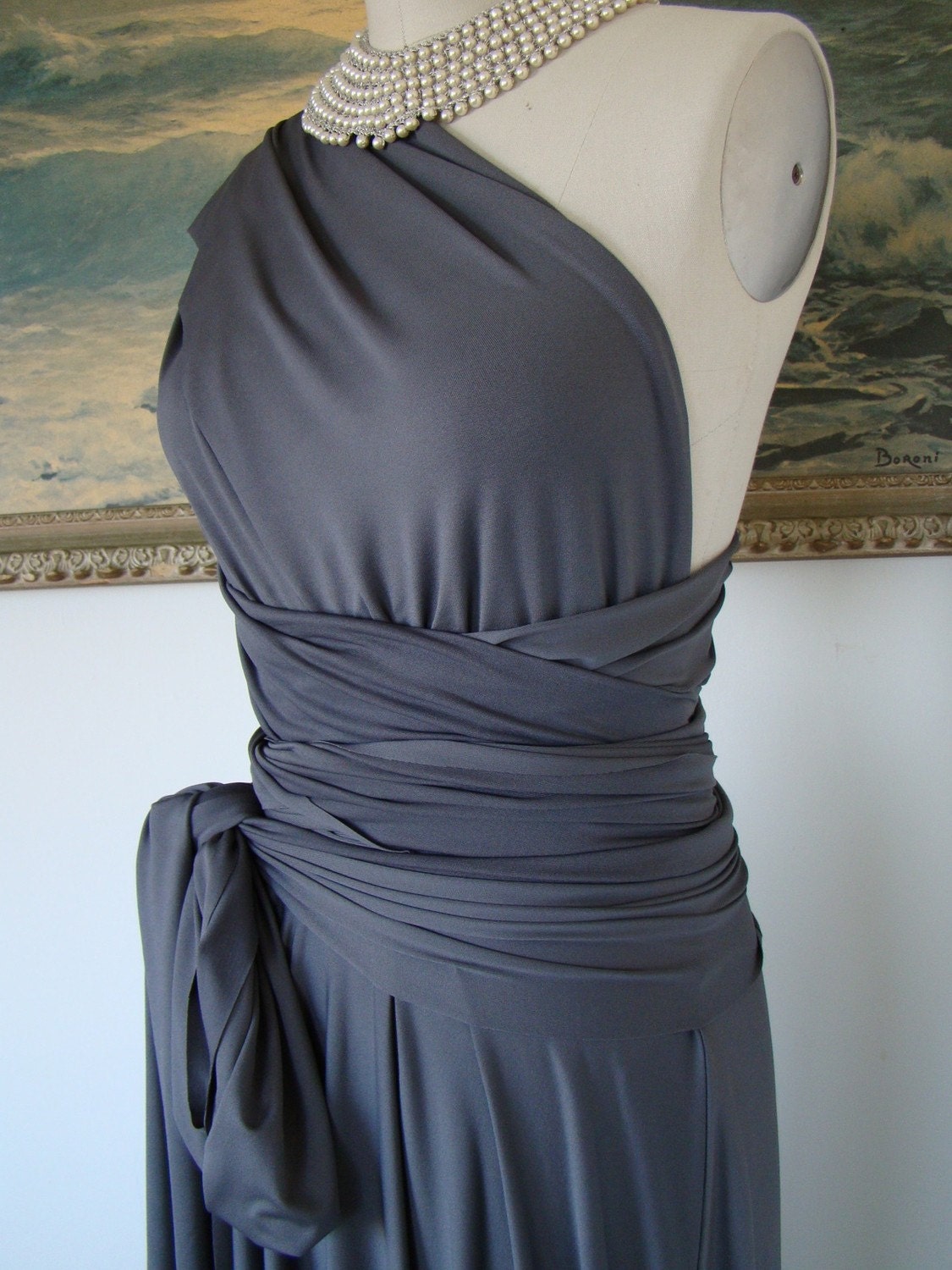 Pier Charcoal Lux Long Octopus Convertible Wrap Gown