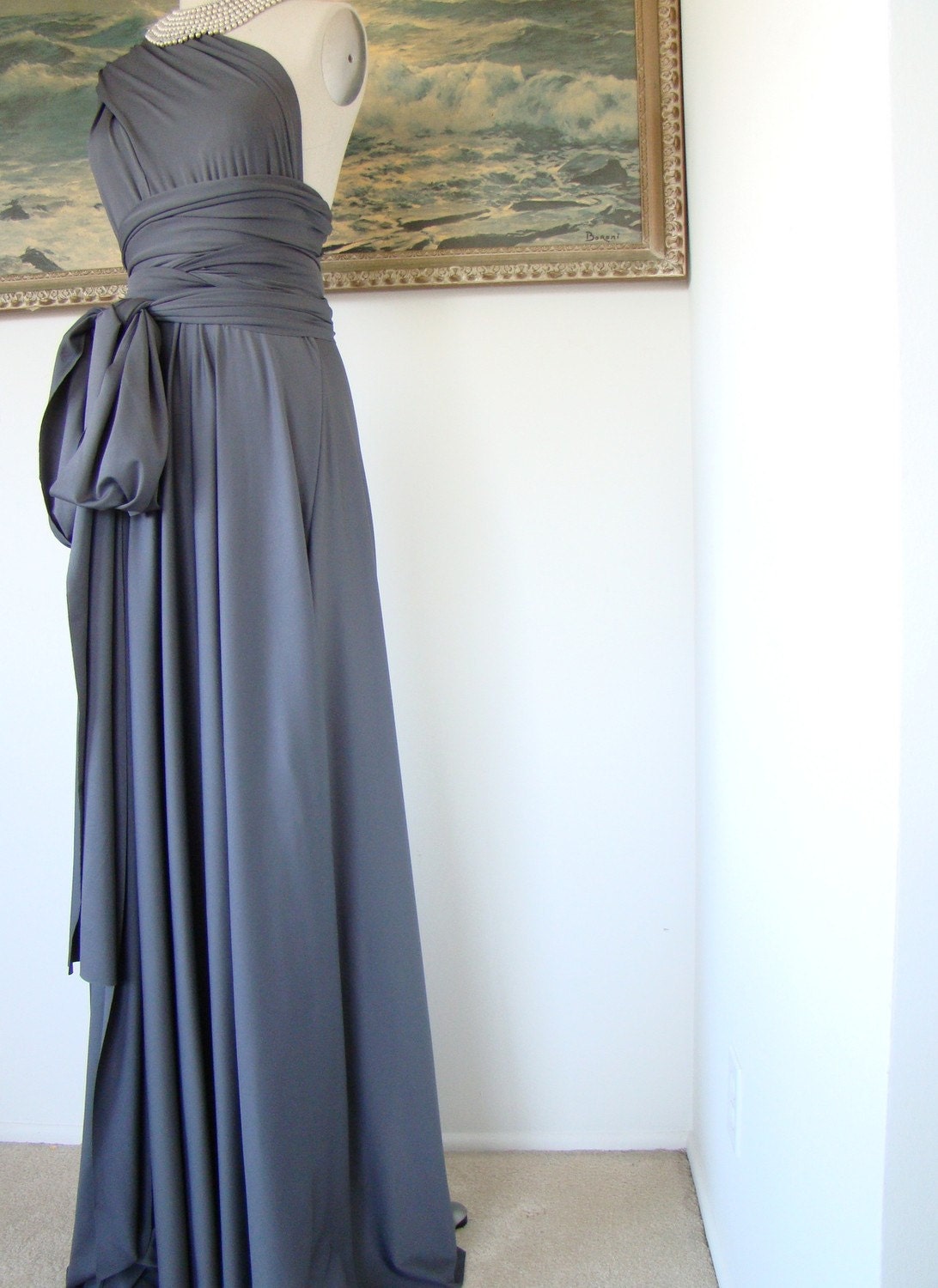 Pier Charcoal Lux Long Octopus Convertible Wrap Gown