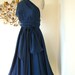 Mavericks Navy Blue Brushed Satin Convertible Wrap dress- Last of Fabric