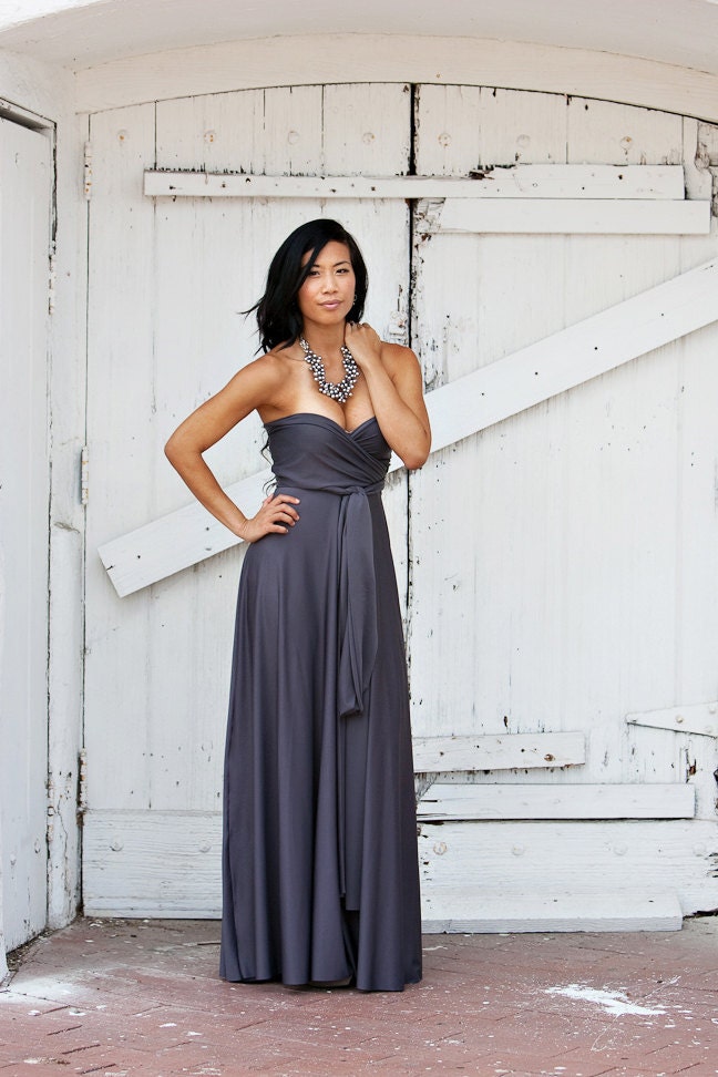 Pier Charcoal Lux Long Octopus Convertible Wrap Gown