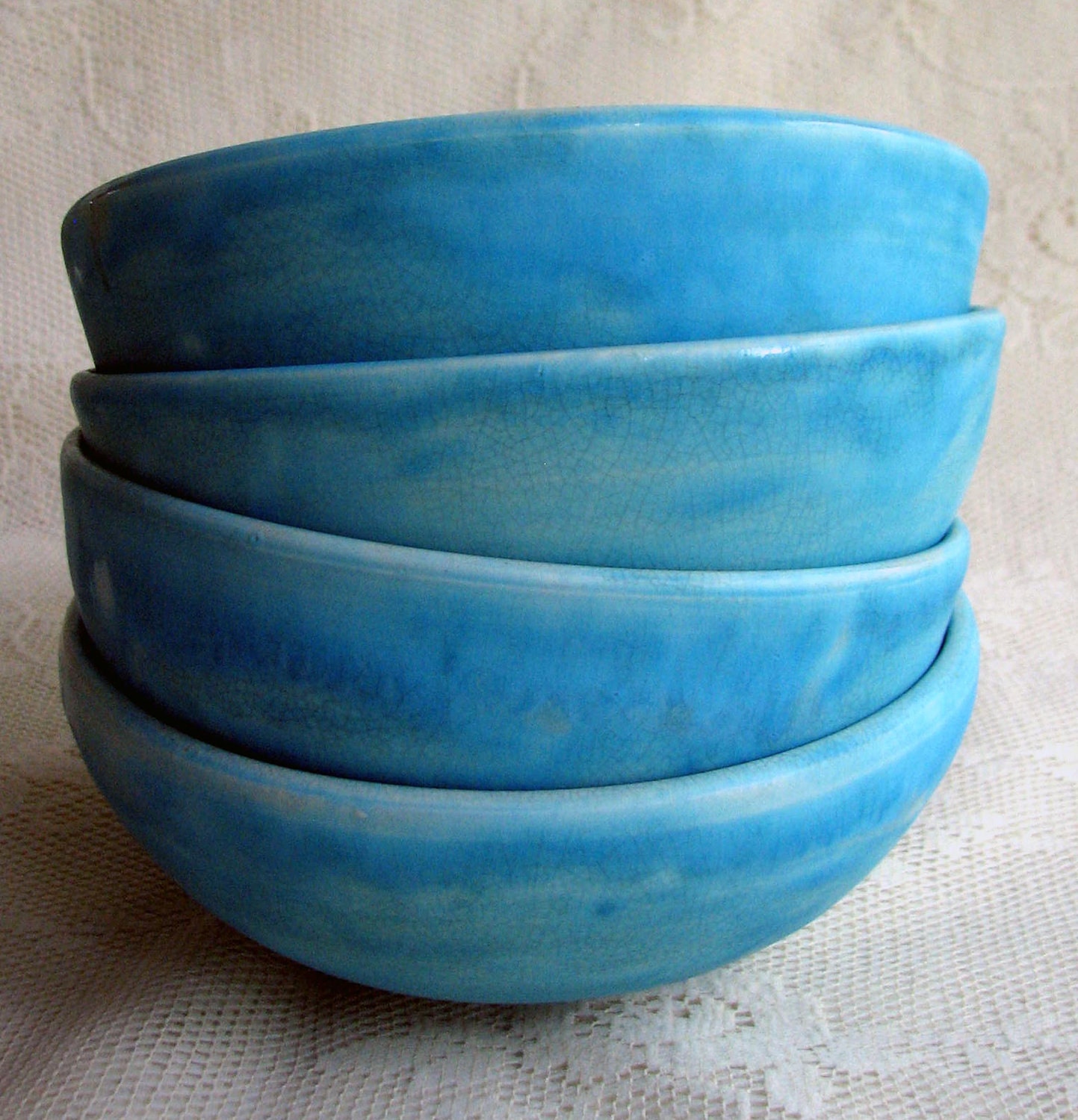 Soup/cereal bowls, wheel thrown, stoneware turquoise everyday bowls