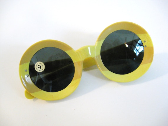 60s Vintage MOD YELLOW ROUND Frame Sunglasses Eyeglasses