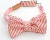 Orange and White Seersucker Bow Tie for Men