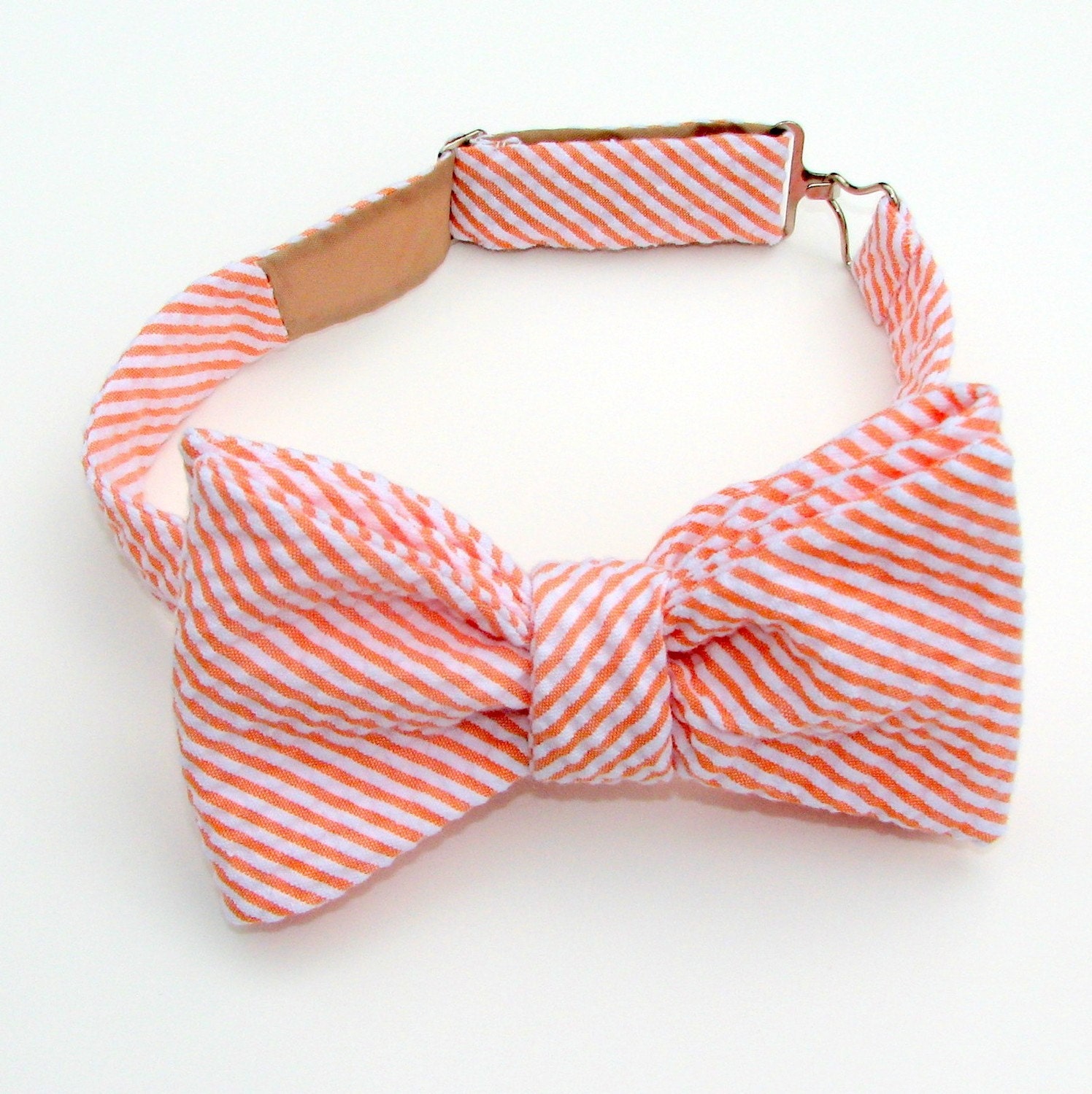 Orange and White Seersucker Bow Tie for Men