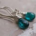 Teal Quartz Blue Romantic Elegant Aqua Turquoise Wire Wrapped Sterling Silver Earrings
