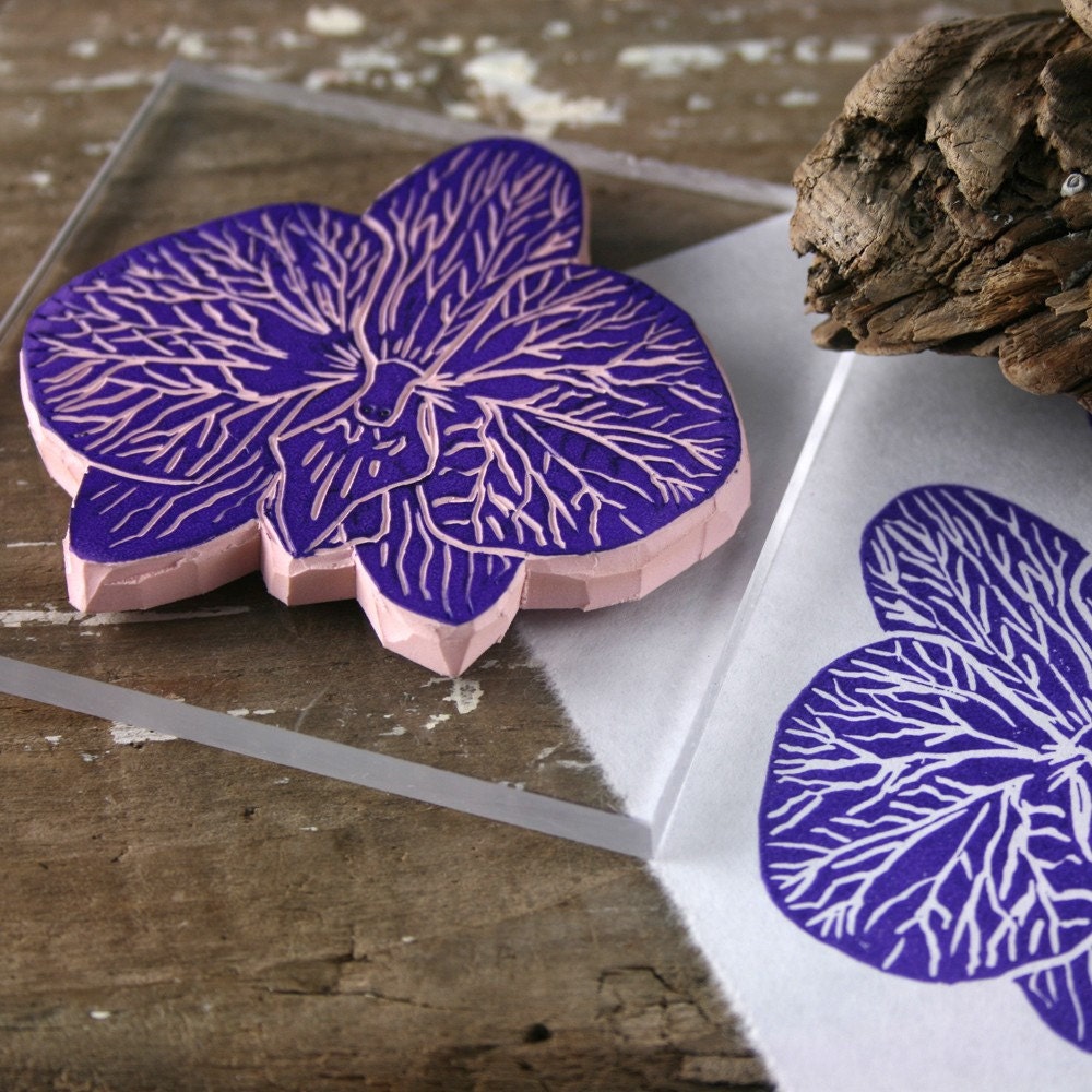 ORCHID Hand Carved and MOUNTED Rubber Stamp