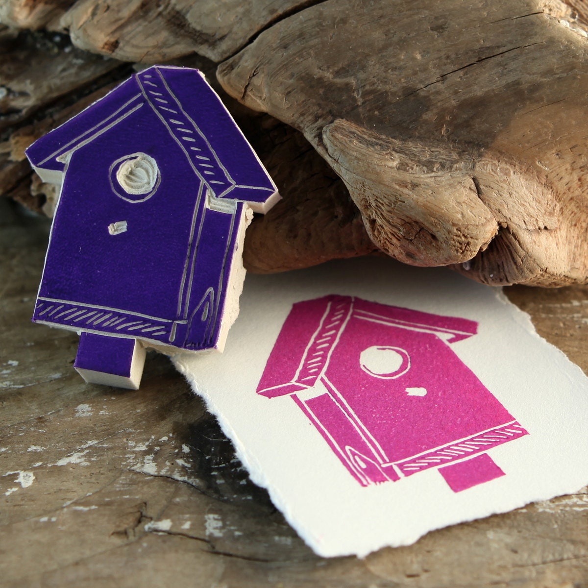 BIRDHOUSE Hand Carved and MOUNTED Rubber Stamp