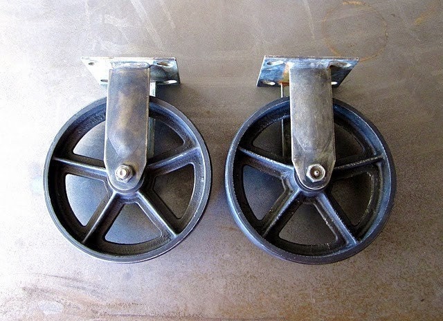 Vintage Rigid 8 inch Caster Wheels / Antique Casters 8RG