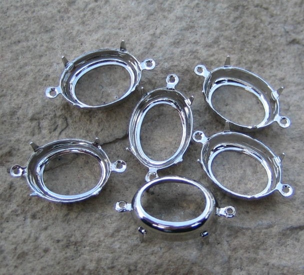 18 x 13mm Silver Plated Prong Settings Oval 2 Ring Qty 6