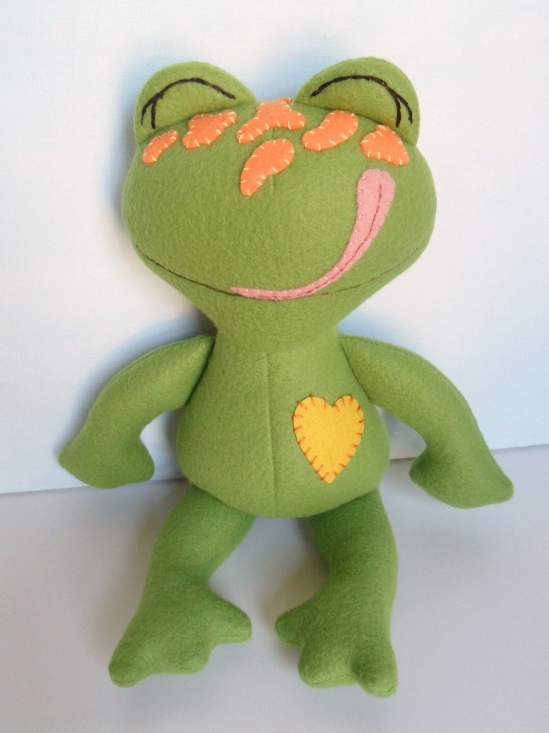 Kids - Baby & Toddler - Stuffed Toy - Frog Ragdoll - Pea Green w/Tangerine Spots - Glow in the Dark (Mini)