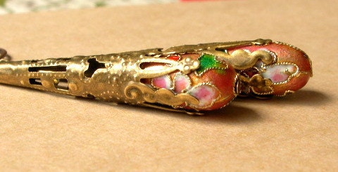 Orange Cloisonne Filigree Cone Earrings