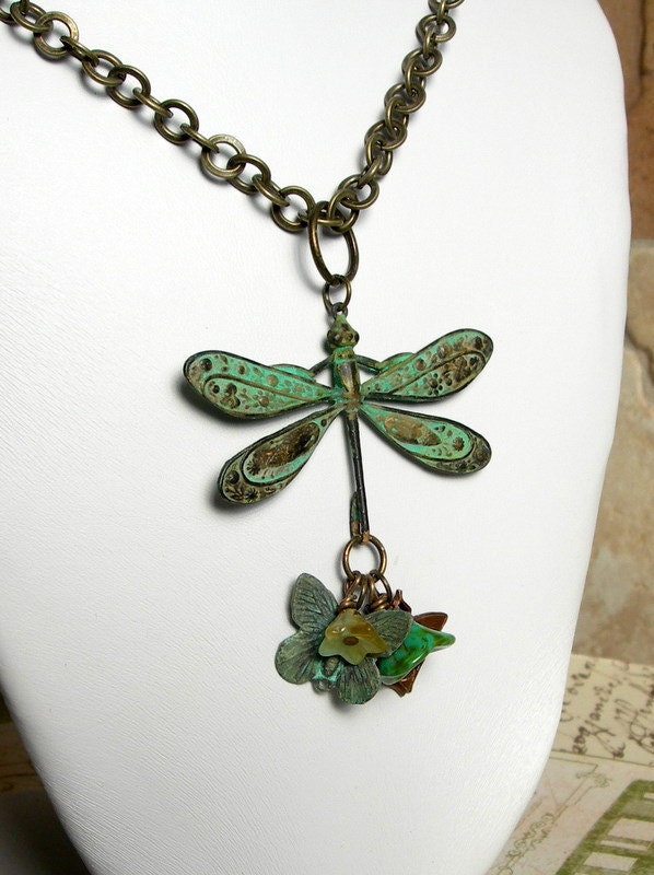 Verdigris Dragonfly Necklace