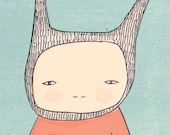 Children's Wall Art -Bunny Rabbit Art Print - Mr Rabbit and Fred - Clouds and Raindrops - Boys room art.