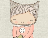 Childrens Art Print - Elka Bear Girl and the Birds
