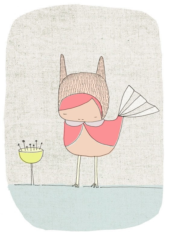Baby Nursery Decor - Bird Bunny Creature - Pink - Cute Art Print