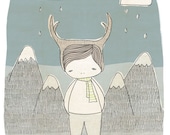 Art Print Illustration Deer Boy in the Mountains 8x10" Australia