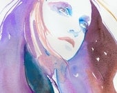 Watercolour Fashion Illustration Painting Winter lilac
