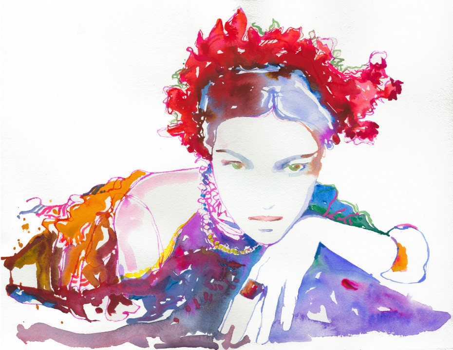 High Quality Fashion Print of Watercolour Painting, Holiday gift. Titled: Rose