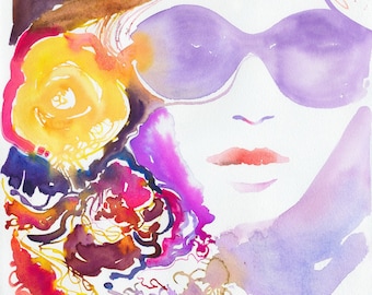 Print of Watercolour Fashion Illustration. Titled - lilacsun