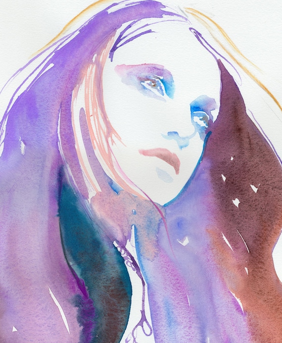 Watercolour Fashion Illustration Painting Winter lilac