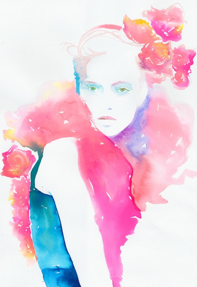 Original Watercolour Painting, Watercolor Fashion illustration. Titled: Tahitianink