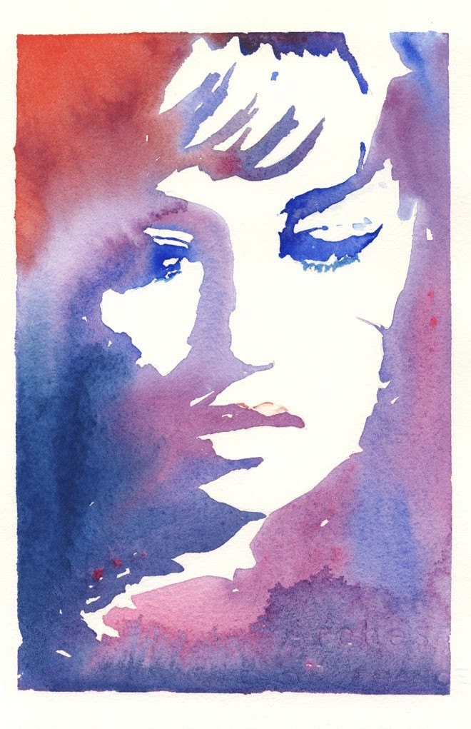 Art Print of Watercolor Painting, Fashion Illustration. Titled: Jeanne Moreau