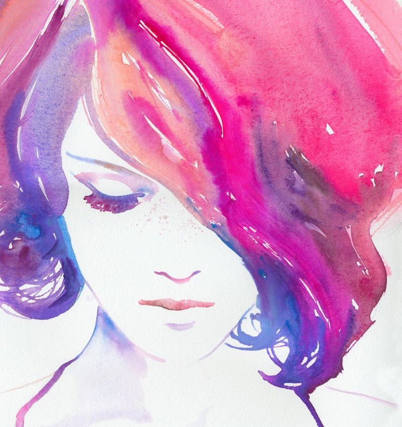 Print of Watercolour Fashion Illustration. Titled - Rosa