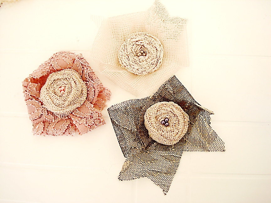 three flower rose, make brooch, headband, hair flower