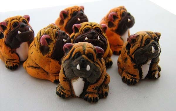 4 Large Bulldog Beads - Orange - LG14