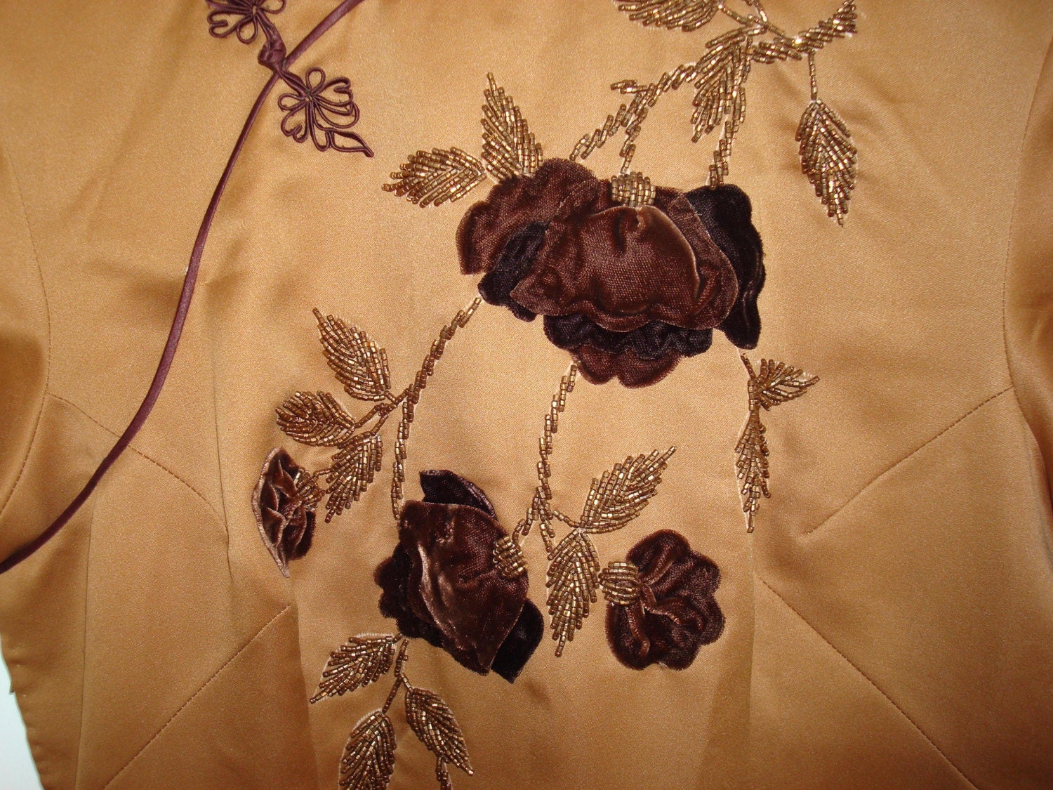 Vintage 60's or 70's Asian style gold/brown satin dress