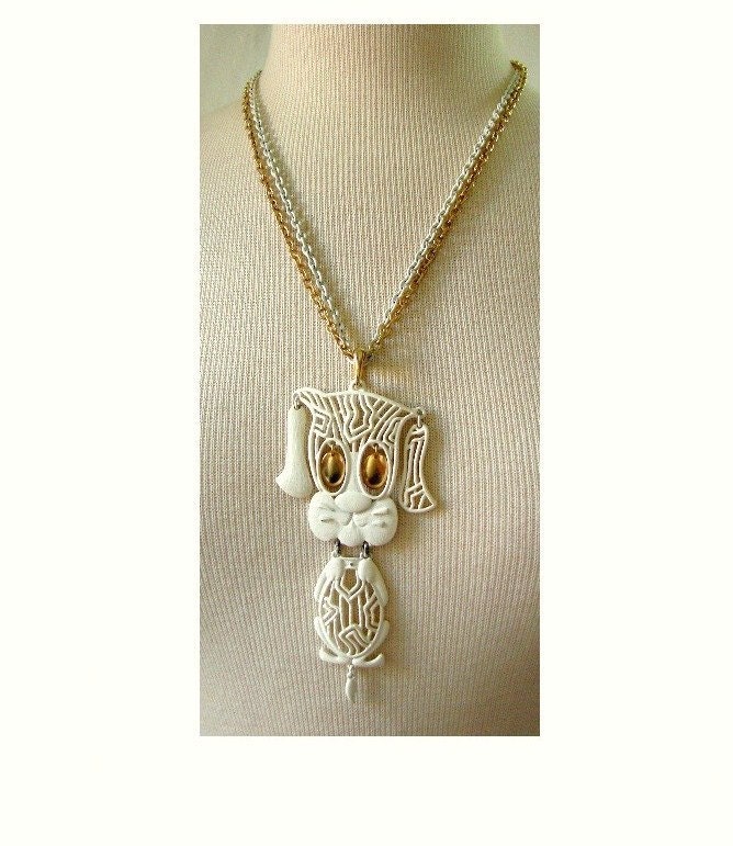 70s Pendant Necklace / 1970s Puppy Dog Pendant Necklace / best friend