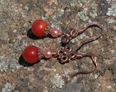 Copper Flower Earrings, Carnelian Natural Stone, Stone Jewelry, Spring, Handmade