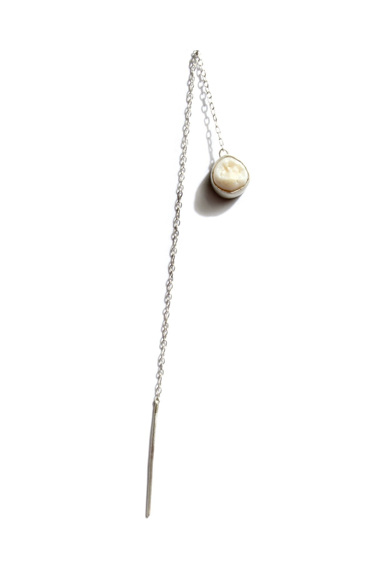 Human Tooth and Sterling Silver Earring on Threaded Chain