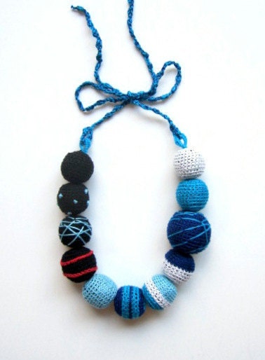 KNITTED NECKLACE - OCEAN Crocheted Beads