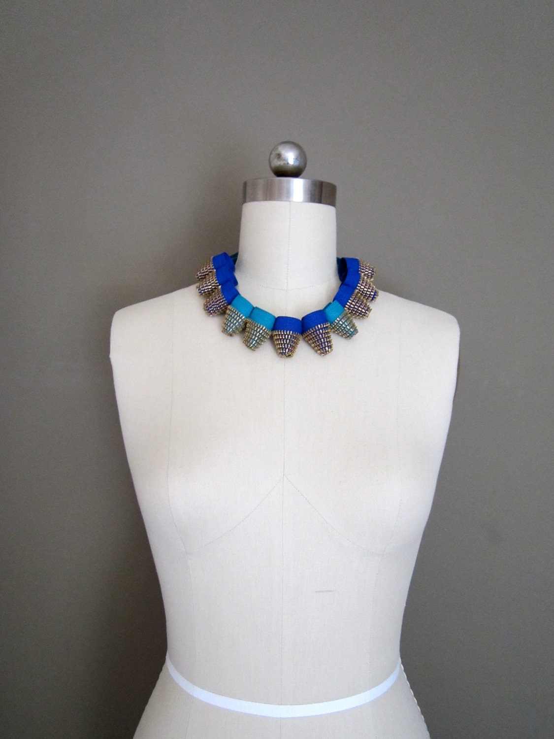 AVANTGARDE ZIPPER NECKLACE - Sapphire and Turquoise Cones