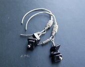 Sterling Silver Hoop Earrings With Coiled Detail And Hematite Chips. 2.