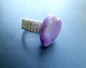 Woven Sterling Silver Band Ring With Large Amethyst Heart. Size 6.