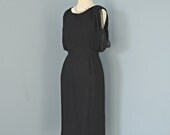 Vintage Little Black Dress...Beautiful Elinor Gay Original Cocktail Dress in a  Midnight Black Rayon and Chiffon Medium