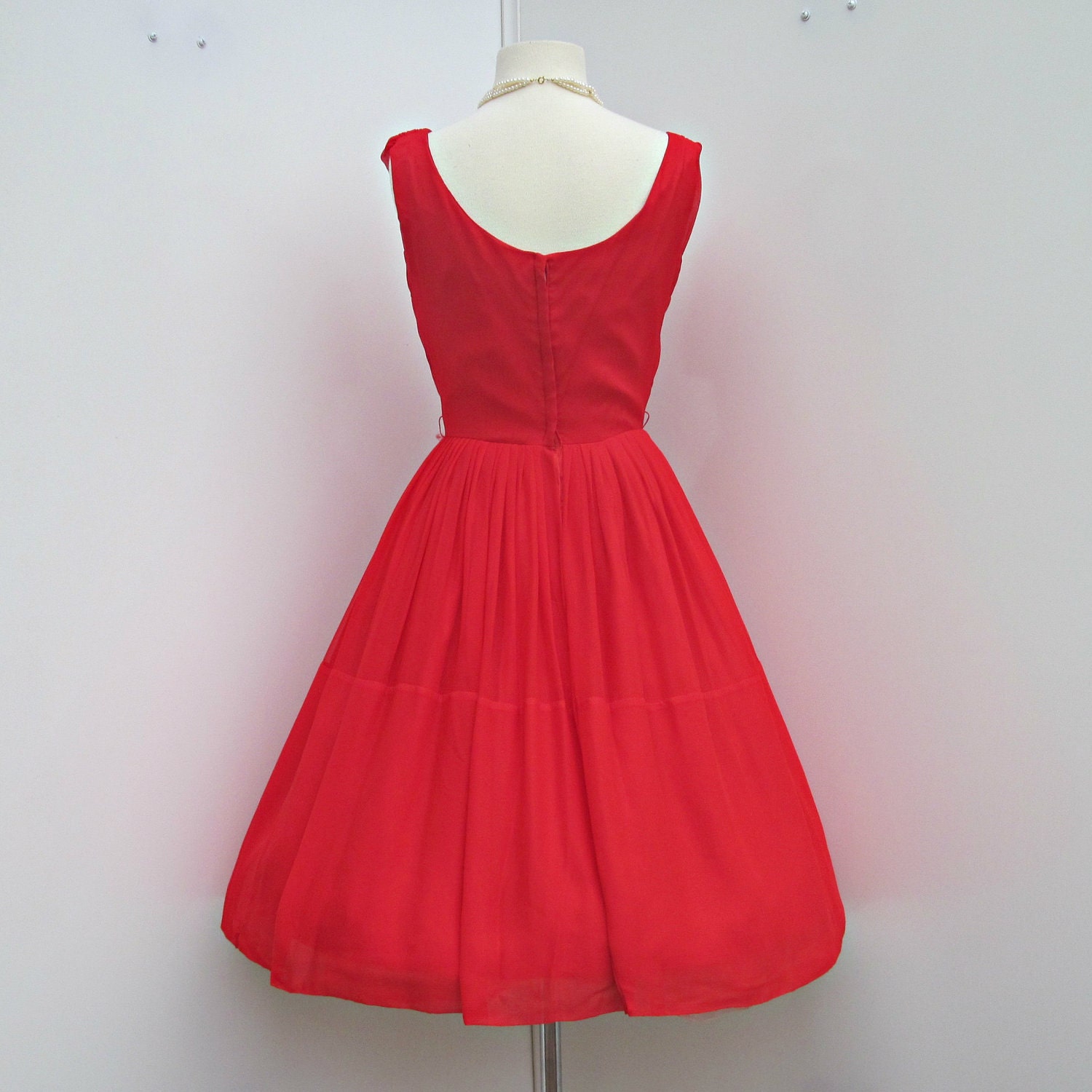 Vintage 1960's Party Dress...Vintage Scarlet Red Park Crest Chiffon Party Dress Cocktail Dress Mad Men