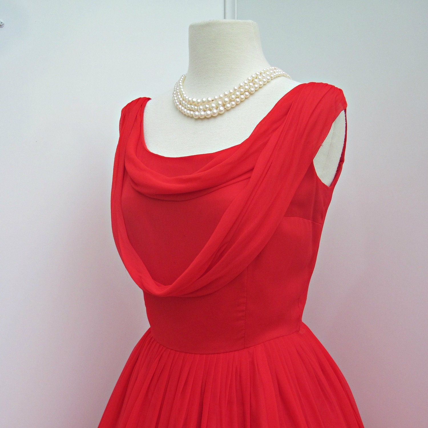 Vintage 1960's Party Dress...Vintage Scarlet Red Park Crest Chiffon Party Dress Cocktail Dress Mad Men