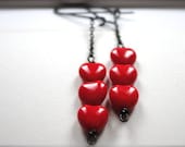 Valentines Day - Dangle Earrings, Red Glass Heart Earrings, Gift for Her, Sexy
