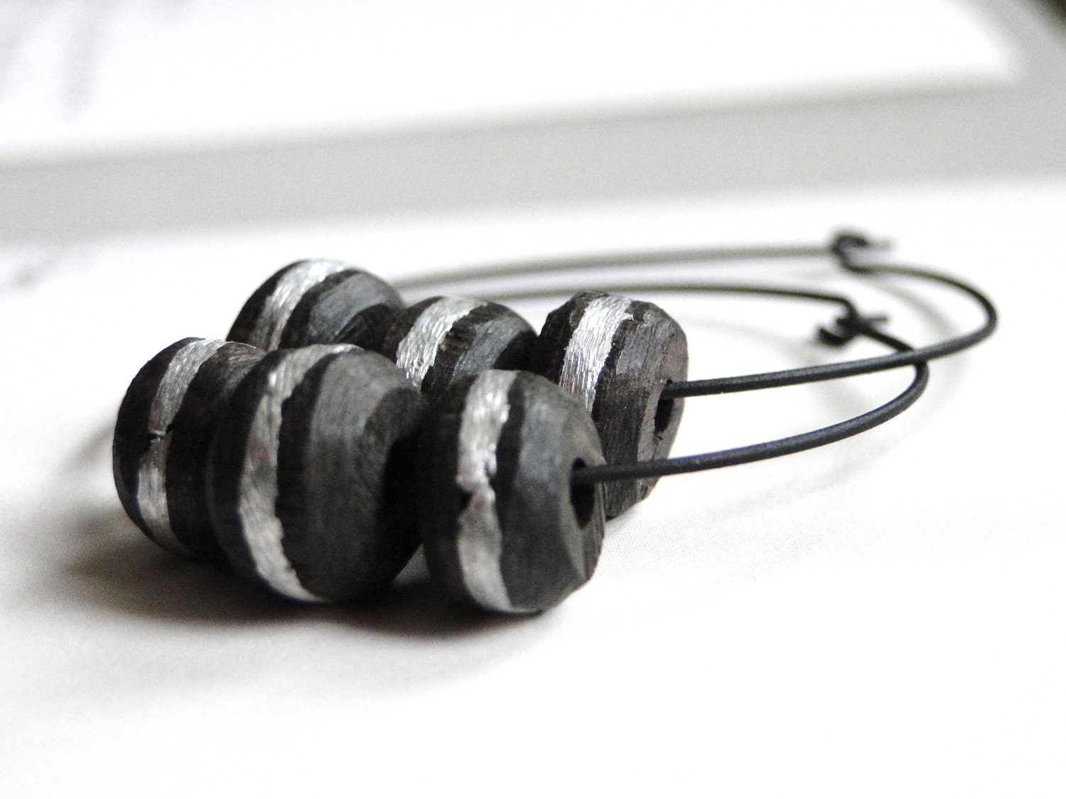 SALE Jewelry Modern Earrings, Vintage, Wooden Discs With Sterling Silver Rim, Unique Accessories