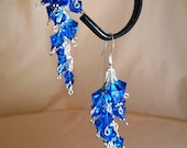 SAMPLE Classy Cobalt Capri Blue Swarovski Crystal Cascading Cluster Dangling Earrings