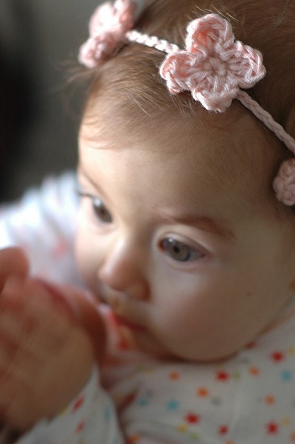Pink Crochet Flower Headband from Organic Cotton - Eco Friendly Floral Adjustable Headband