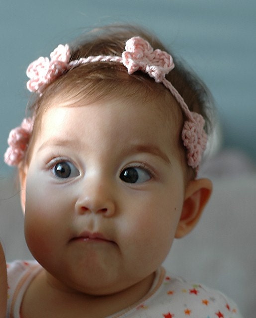 Pink Crochet Flower Headband from Organic Cotton - Eco Friendly Floral Adjustable Headband