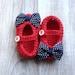 Nautical Red with Navy white Polka Dot Bow Tie Baby Girl Booties