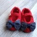 Nautical Red with Navy white Polka Dot Bow Tie Baby Girl Booties